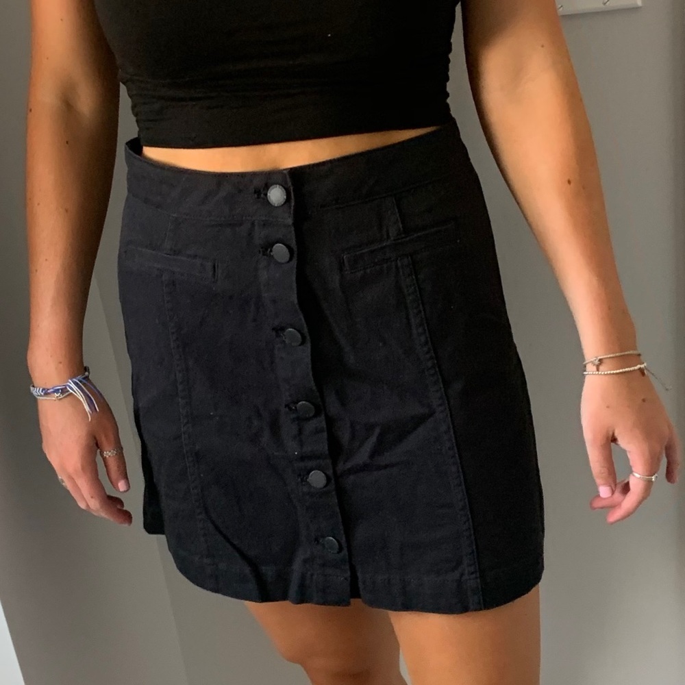 Black Button Denim Skirt